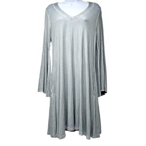 UMGEE Shift Dress Womens Small Gray V-Neck Long Sleeves Relaxed Pockets Stretchy